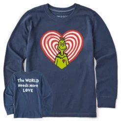 Kids Grinch Radiant Heart Christmas Long Sleeve Crusher Tee
