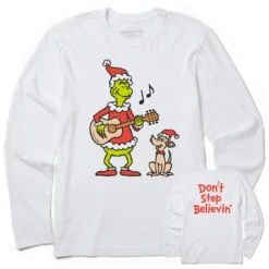 Men's Grinch And Max Dont Stop Believin Long Sleeve Crusher Tee