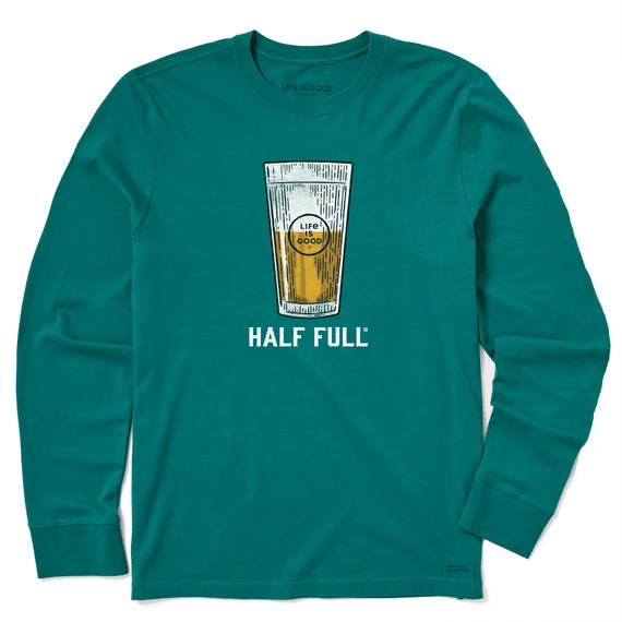 Men's Half Full Beer Long Sleeve Crusher-LITE Tee 1 Men's Half Full Beer Long Sleeve Crusher-LITE Tee
