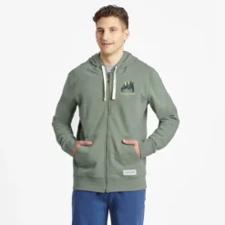 Men's Take It Outside Forest Simply True Fleece Zip Hoodie -One Family Clothing Mens Take It Outside Forest Simply True Fleece Zip Hoodie 89604 3 lg