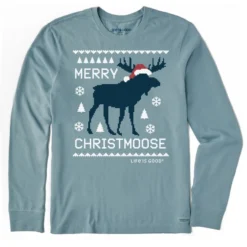 Men's Ugly Sweater Merry Christmoose Long Sleeve Crusher-LITE Tee