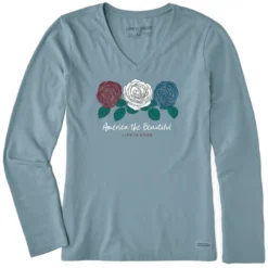 Women's America The Beautiful Roses Long Sleeve Crusher Vee