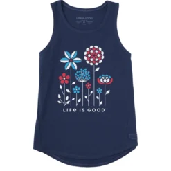 Women's Americana Linear Flowers Sleeveless High-Low Crusher-LITE Tank