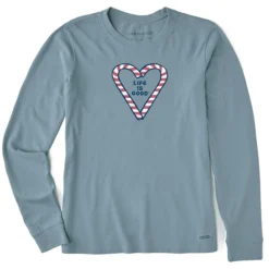 Women's Candy Cane Holiday Heart Long Sleeve Crusher Tee