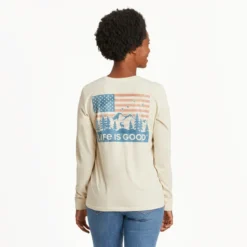 Women's Flag Mountain Scene Long Sleeve Crusher-LITE Tee -One Family Clothing Womens Flag Mountain Scene Long Sleeve CrusherLITE Tee 89401 4 lg