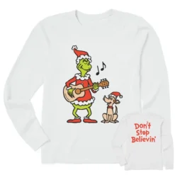 Women's Grinch And Max Dont Stop Believin Long Sleeve Crusher Tee