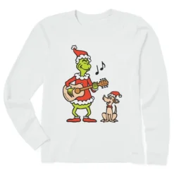 Women's Grinch And Max Dont Stop Believin Long Sleeve Crusher Tee -One Family Clothing Womens Grinch and Max Dont Stop Believin Long Sleeve Crusher Tee 83070 3 lg