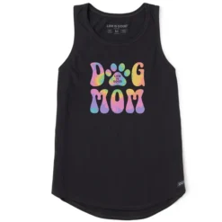 Women's Groovy Tie Dye Dog Mom Sleeveless High-Low Crusher-LITE Tank