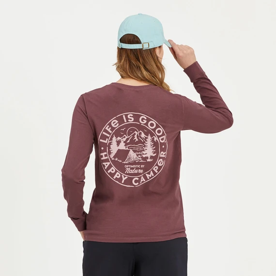 Women's Happy Camper Retro Long Sleeve Crusher Tee 1 Women's Happy Camper Retro Long Sleeve Crusher Tee