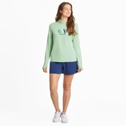 Women's LIG Sailboats Long Sleeve Active Hooded Tee -One Family Clothing Womens LIG Sailboats Long Sleeve Active Hooded Tee 88786 6 lg
