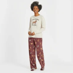 Women's Merry Woofmas Lab Long Sleeve Snuggle Up Sleep Tee -One Family Clothing Womens Merry Woofmas Lab Long Sleeve Snuggle Up Sleep Tee 80579 4 lg