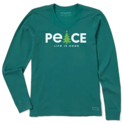 Women's Peace Christmas Tree Long Sleeve Crusher Vee