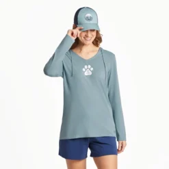 Women's Pet Paw Print Long Sleeve Crusher-LITE Hooded Tee