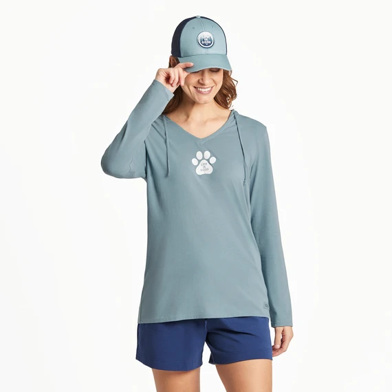 Women's Pet Paw Print Long Sleeve Crusher-LITE Hooded Tee 1 Women's Pet Paw Print Long Sleeve Crusher-LITE Hooded Tee