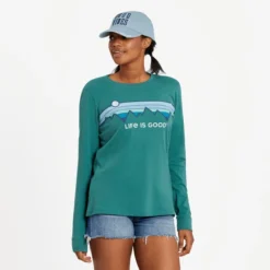 Women's Retro Mountain Stripe Long Sleeve Crusher-LITE Tee -One Family Clothing Womens Retro Mountain Stripe Long Sleeve CrusherLITE Tee 81079 3 lg