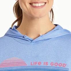 Women's Retro Ocean Sunrise Long Sleeve Active Hooded Tee -One Family Clothing Womens Retro Ocean Sunrise Long Sleeve Active Hooded Tee 88784 5 lg