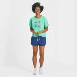 Women's Saturday Hammock PalmsBoxy Crusher Tee -One Family Clothing Womens Saturday Hammock Palms Short Sleeve Boxy Crusher Tee 81000 5 lg