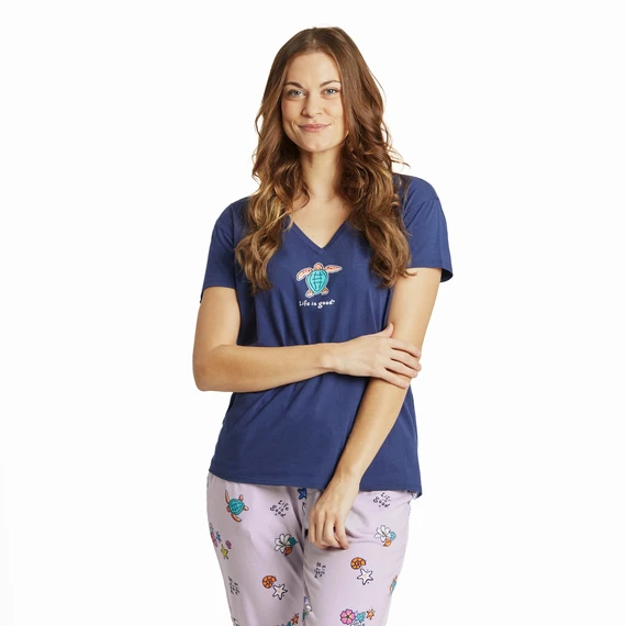 Women's Sea Turtle Snuggle Up Relaxed Sleep Vee 1 Women's Sea Turtle Snuggle Up Relaxed Sleep Vee