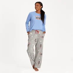 Women's Sledding Penguins Long Sleeve Snuggle Up Sleep Tee -One Family Clothing Womens Sledding Penguins Long Sleeve Snuggle Up Sleep Tee 80578 4 lg