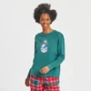 Women's Snowman Landscape Long Sleeve Snuggle Up Sleep Tee