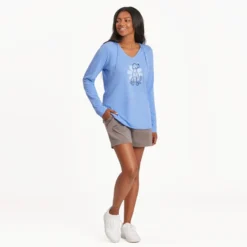 Women's Spring Daisy Dog Long Sleeve Crusher-LITE Hooded Tee -One Family Clothing Womens Spring Daisy Dog Long Sleeve CrusherLITE Hooded Tee 101517 6 lg