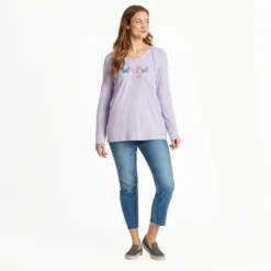 Women's Three Butterflies Long Sleeve Crusher-LITE Hooded Tee -One Family Clothing Womens Three Butterflies Long Sleeve CrusherLITE Hooded Tee 101514 5 lg