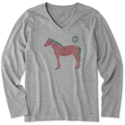 Women's Tribal Horse Long Sleeve Crusher Vee