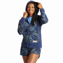 Women's Tropical Palm Print Simply True Fleece Zip Hoodie