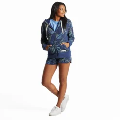 Women's Tropical Palm Print Simply True Fleece Zip Hoodie -One Family Clothing Womens Tropical Palm Print Simply True Fleece Zip Hoodie 89627 5 lg