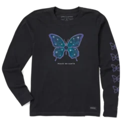 Women's Twinkling Icy Butterfly Long Sleeve Crusher Tee