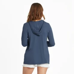 Women's USA Watercolor Daisy Long Sleeve Crusher-LITE Hooded Tee -One Family Clothing Womens USA Watercolor Daisy Long Sleeve CrusherLITE Hooded Tee 101519 3 lg