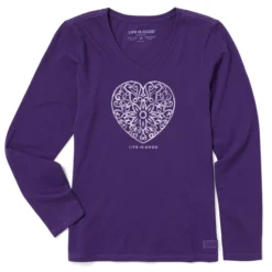 Women's Watercolor Heart Long Sleeve Crusher Vee