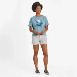 Women's Wolf LandscapeBoxy Crusher Tee -One Family Clothing Womens Wolf Landscape Short Sleeve Boxy Crusher Tee 81006 5 lg